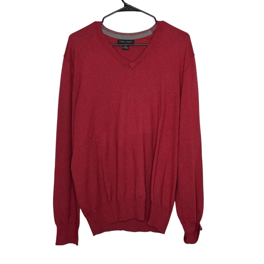 Men’s Banana Republic Dize Large “Red Heather” Cotton/Cashmere V-Neck Sweater